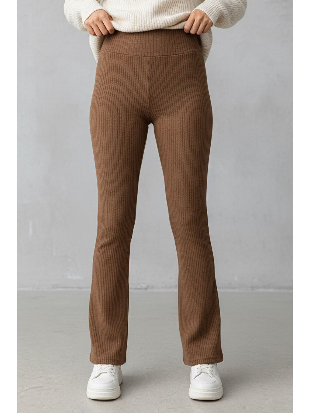 Kahverengi İspanyol Paça Yüksek Bel Raporlu Tayt Taba - 27980-TABA-1