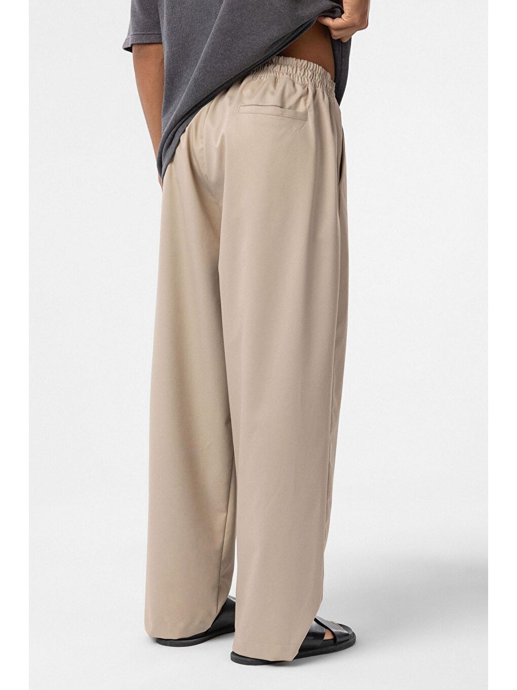 Bej Bel Lastikli Baggy Erkek Pantolon Taş-5