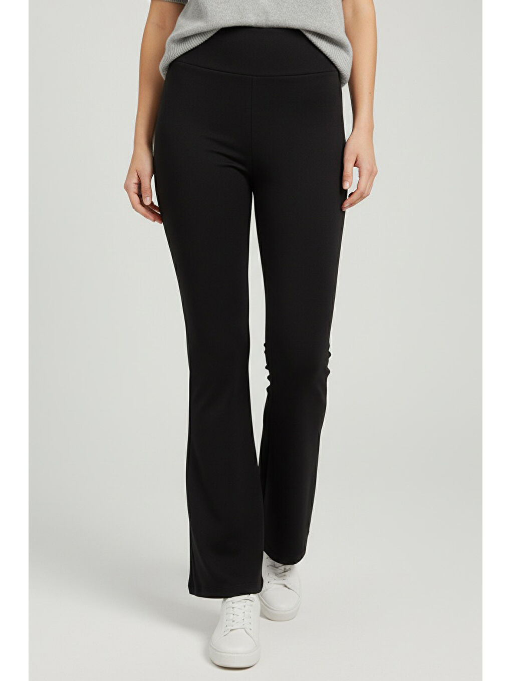 İspanyol Paça Yüksek Bel Şardonlı Ribana Tayt Siyah - 27979-SIYAH