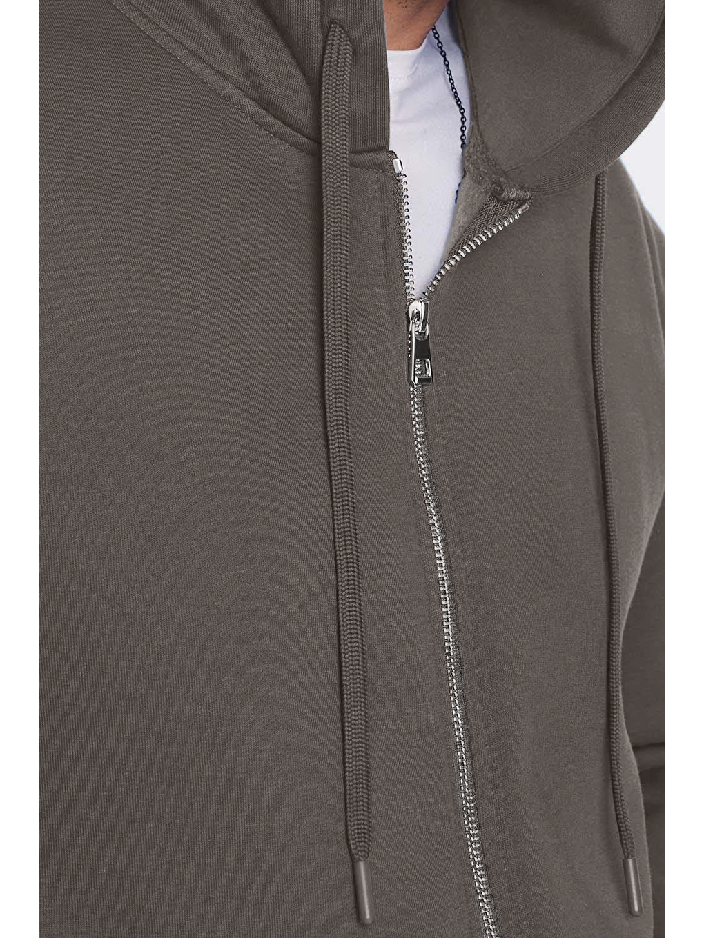 Unisex Relax Fit Rahat Kesim Pamuklu İçi Polarlı Çift Cepli  Gri Kapüşonlu Fermuarlı Sweatshirt-2