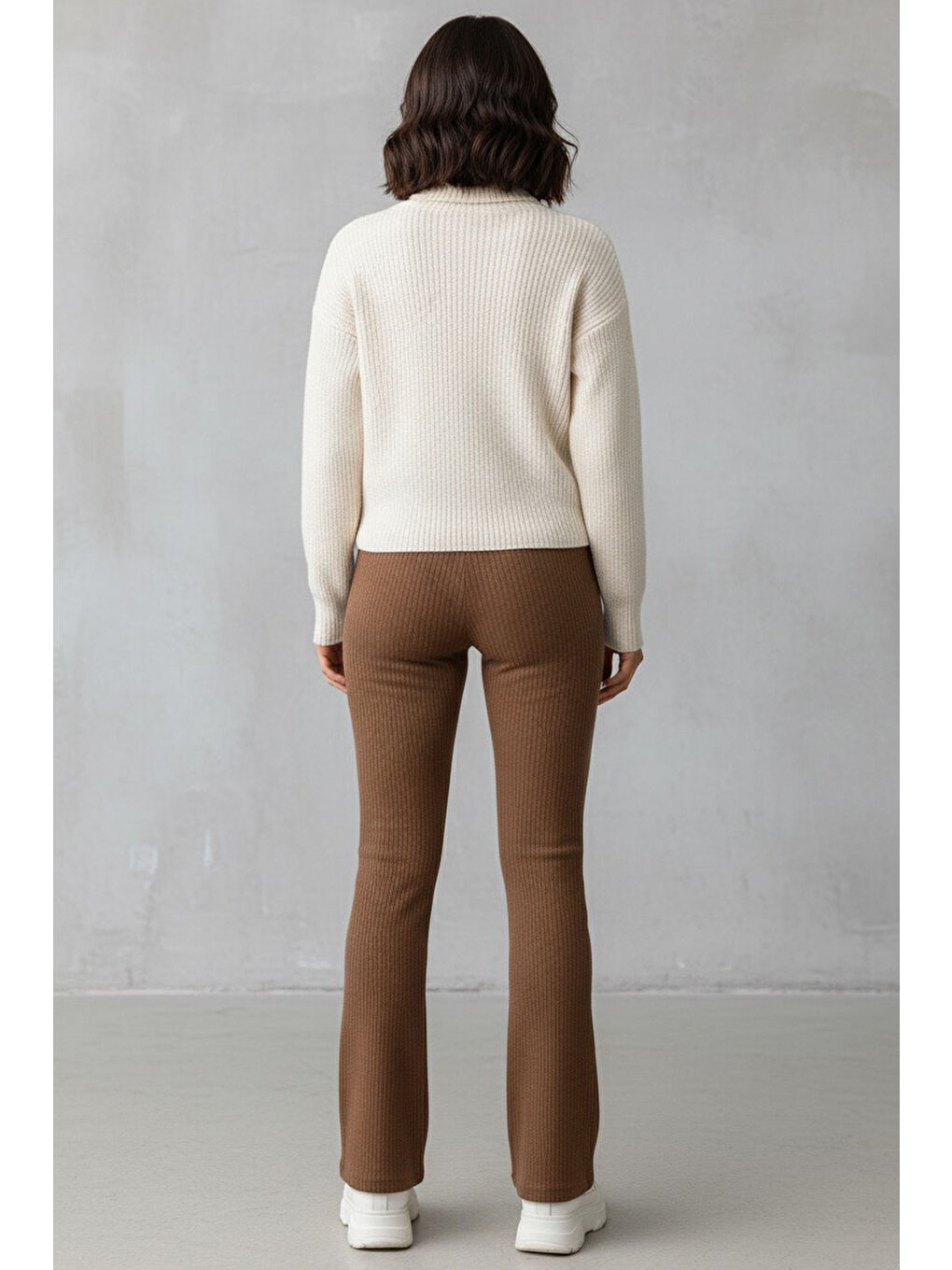 Kahverengi İspanyol Paça Yüksek Bel Raporlu Tayt Taba - 27980-TABA-2