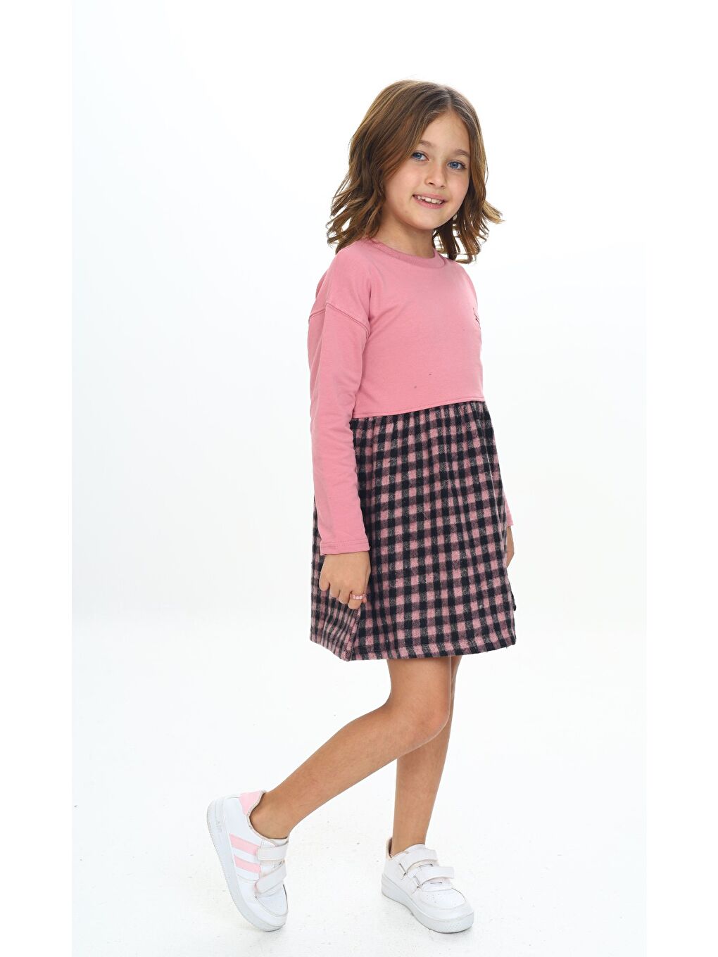 Pembe Kız Çocuk Baskılı Elbise-3