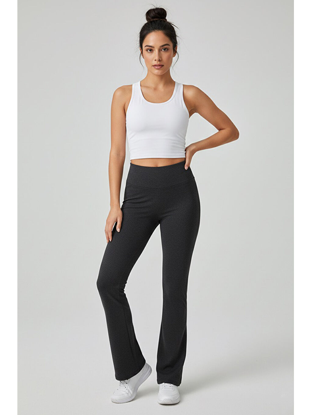İspanyol Paça Yüksek Bel Şardonlı Ribana Tayt Antrasit - 27979-ANTRASIT