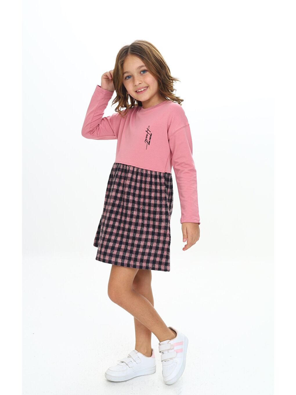Pembe Kız Çocuk Baskılı Elbise-4