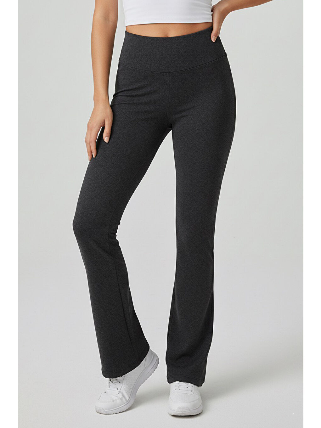 İspanyol Paça Yüksek Bel Şardonlı Ribana Tayt Antrasit - 27979-ANTRASIT-1