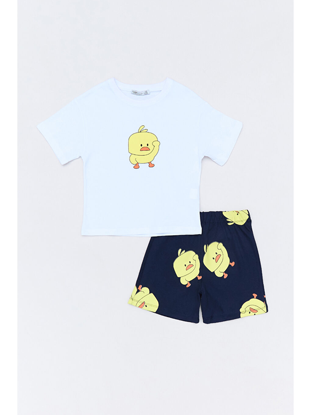 Lacivert %100 Pamuk Civciv Baskılı Kız Çocuk Şortlu Pijama Takımı