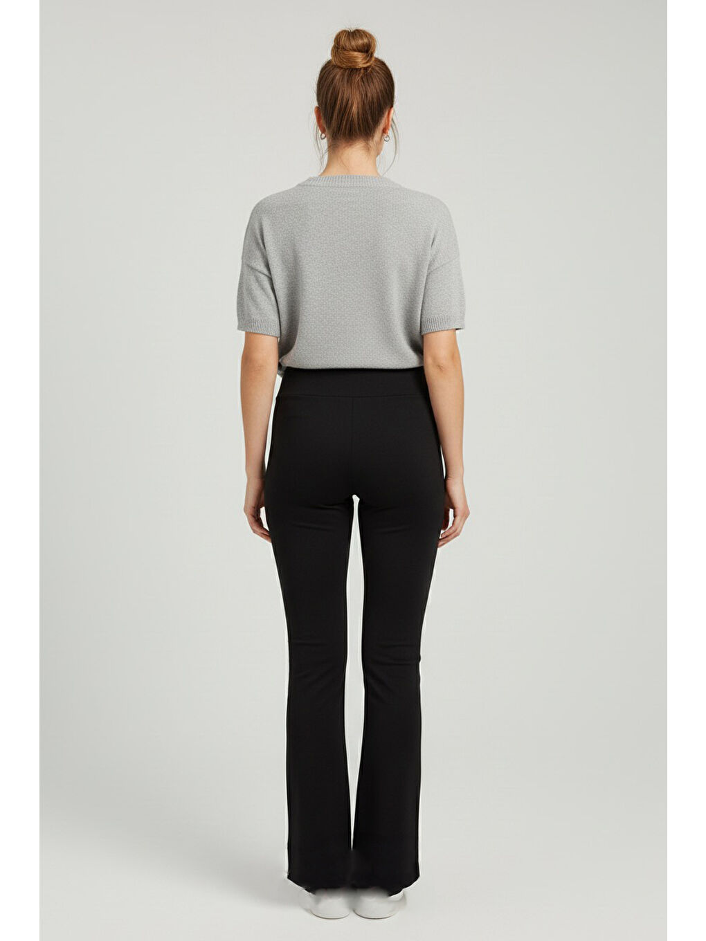 İspanyol Paça Yüksek Bel Şardonlı Ribana Tayt Siyah - 27979-SIYAH-2