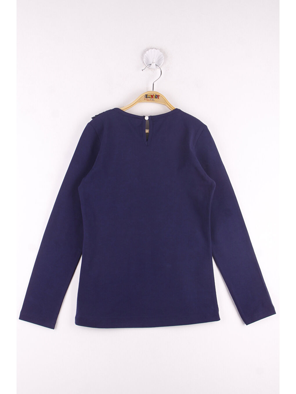 Lacivert Kız Çocuk Yakası Güpürlü Tişört-1