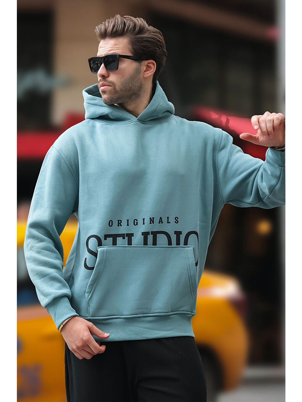 Madmext Mavi Kapüşonlu Baskılı Cep Detaylı Sweatshirt E7076 - 1