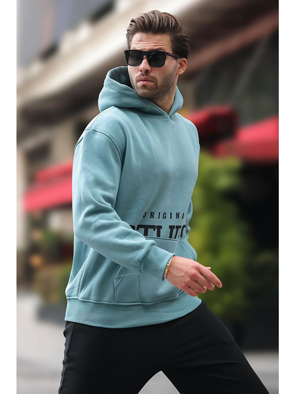 Madmext Mavi Kapüşonlu Baskılı Cep Detaylı Sweatshirt E7076 - 2