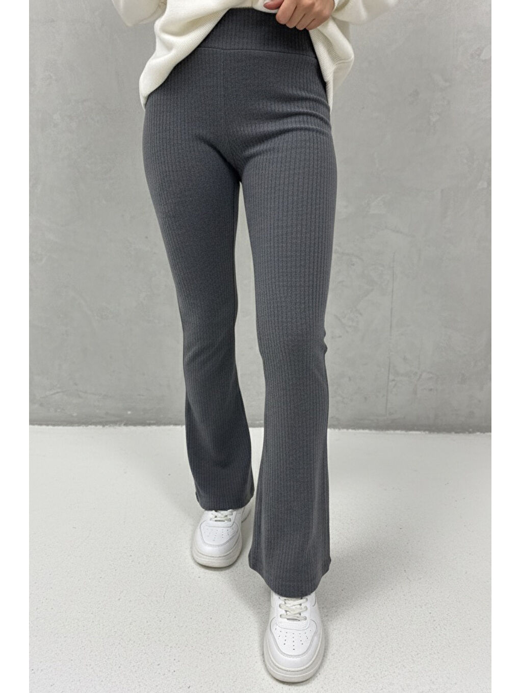 Gri İspanyol Paça Yüksek Bel Raporlu Tayt Füme - 27980-FUME-1