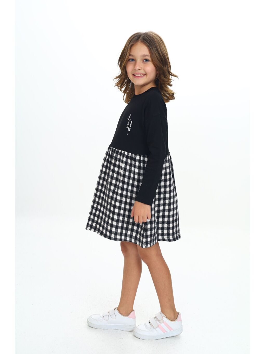 Siyah Kız Çocuk Baskılı Elbise-4