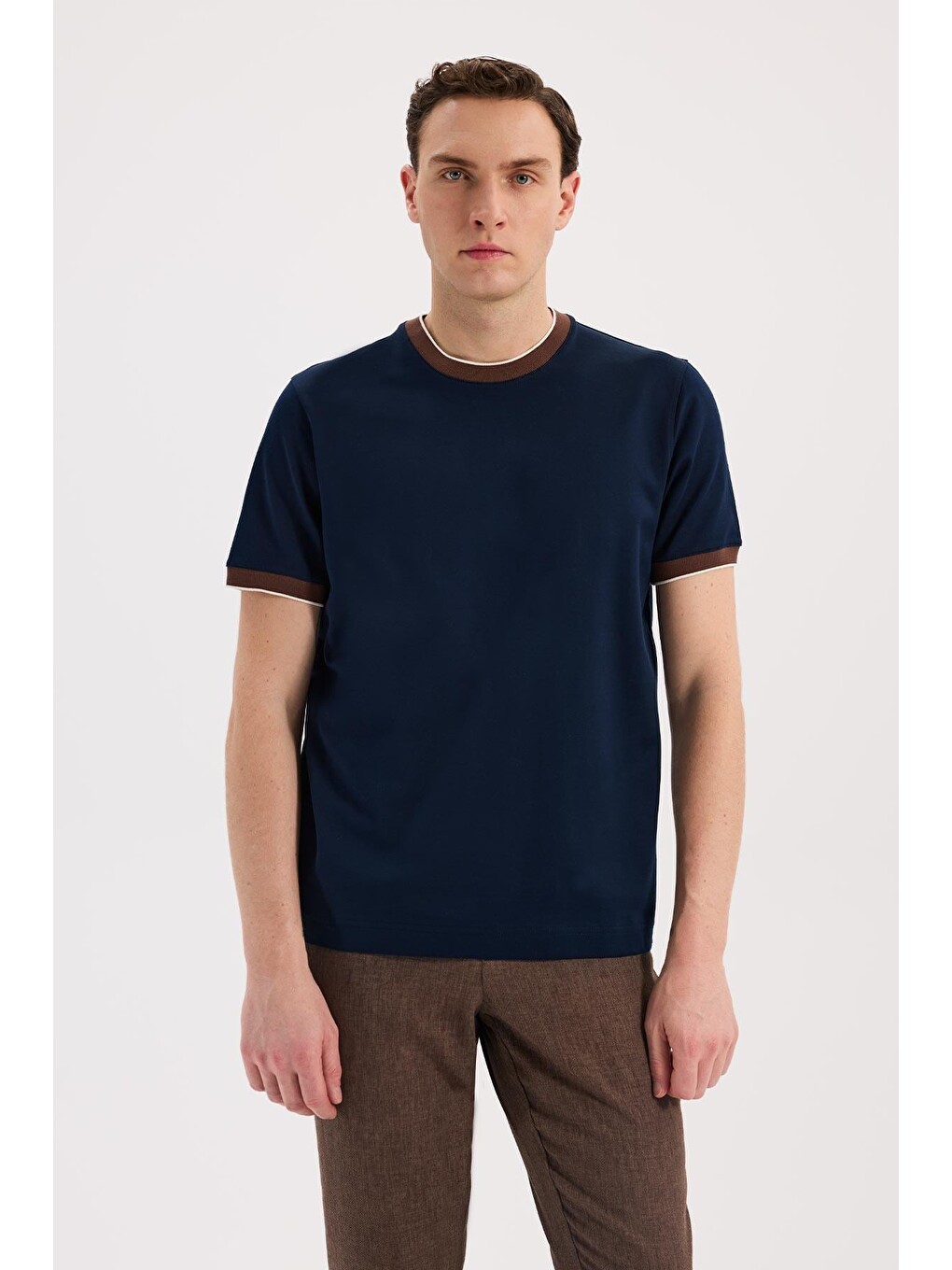 Lacivert Slim Fit Bisiklet Yaka %100 Pamuk  T-Shirt