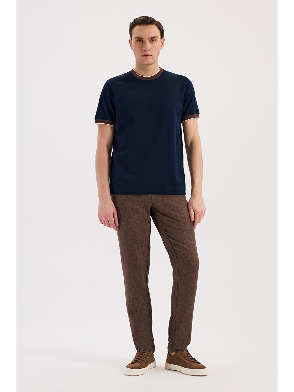 Lacivert Slim Fit Bisiklet Yaka %100 Pamuk  T-Shirt-1