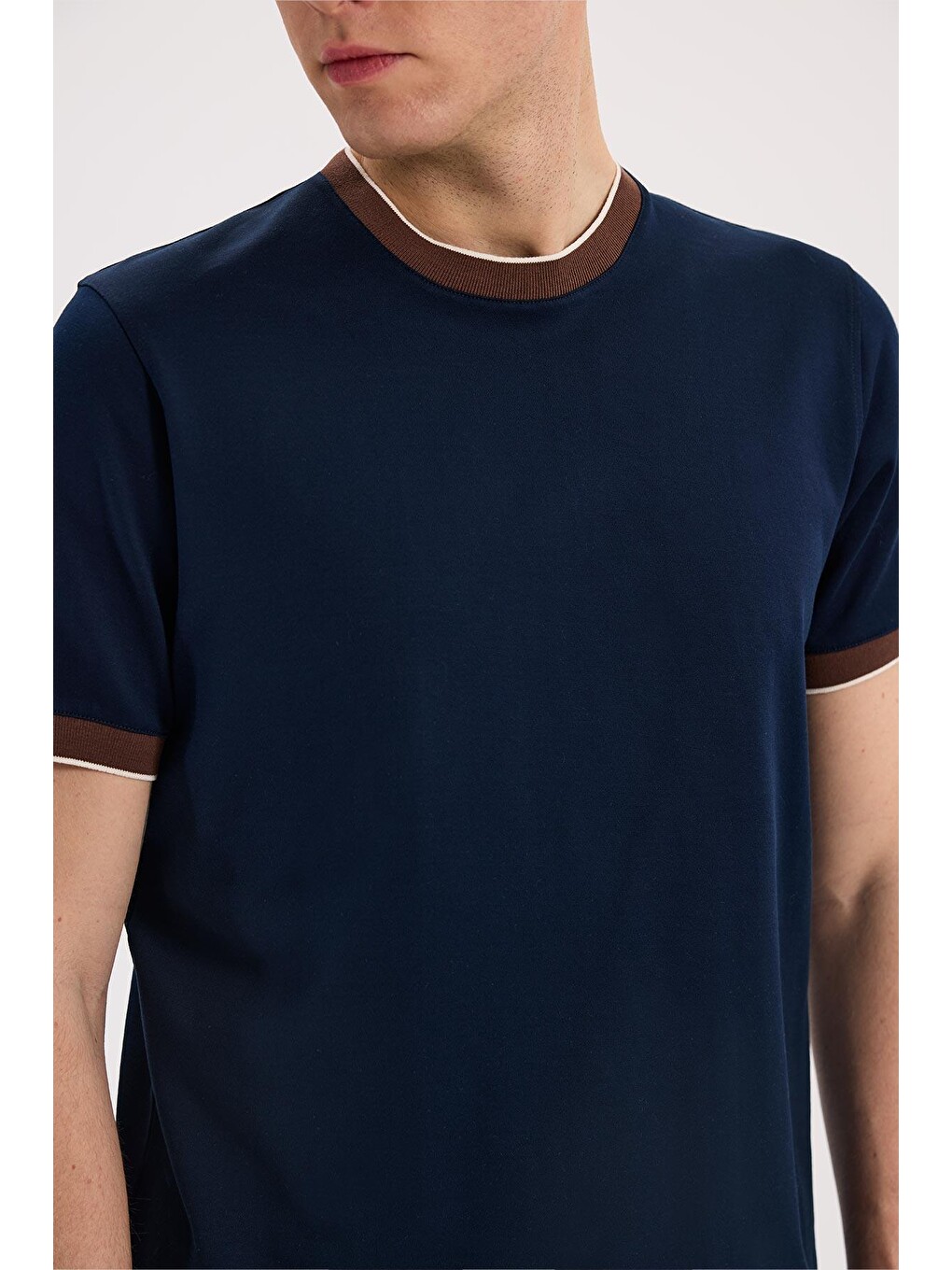 Lacivert Slim Fit Bisiklet Yaka %100 Pamuk  T-Shirt-2