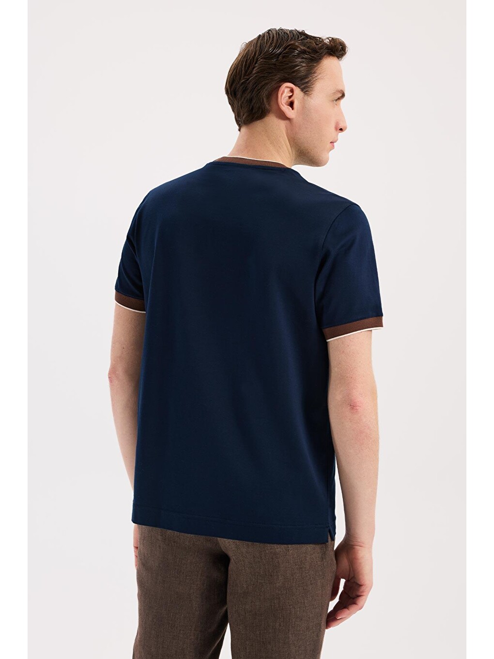 Lacivert Slim Fit Bisiklet Yaka %100 Pamuk  T-Shirt-3