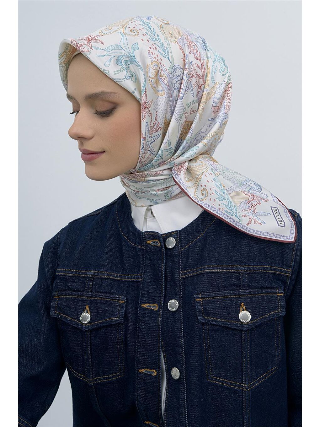 Ekru Saf İpek Sura Eşarp 9545D 51-1