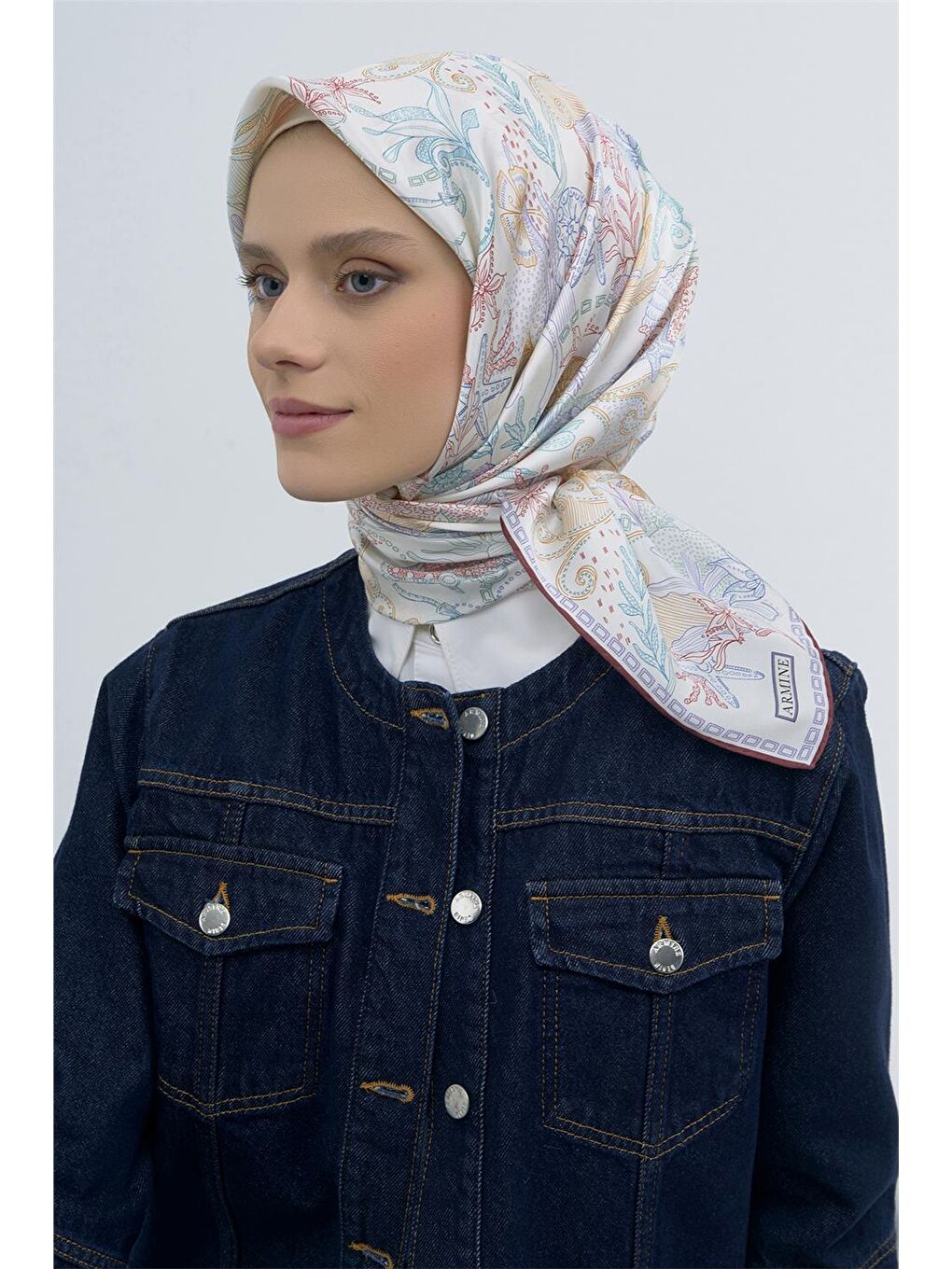 Ekru Saf İpek Sura Eşarp 9545D 51-3