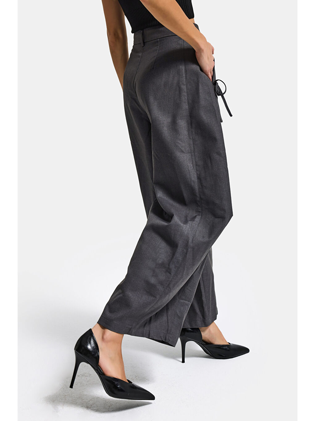 Kadın Gri w5 Bol Kesim Viskon Kumaş Özel Tasarım Pantolon-5