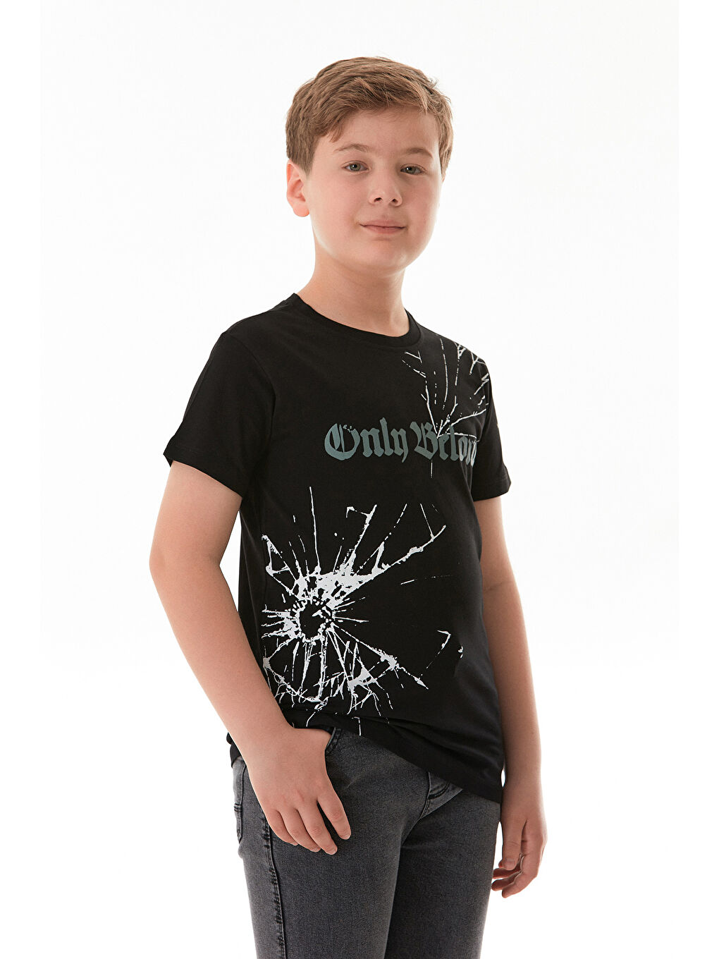 Siyah %100 Pamuk Yazı Baskılı Erkek Çocuk Tişört-3