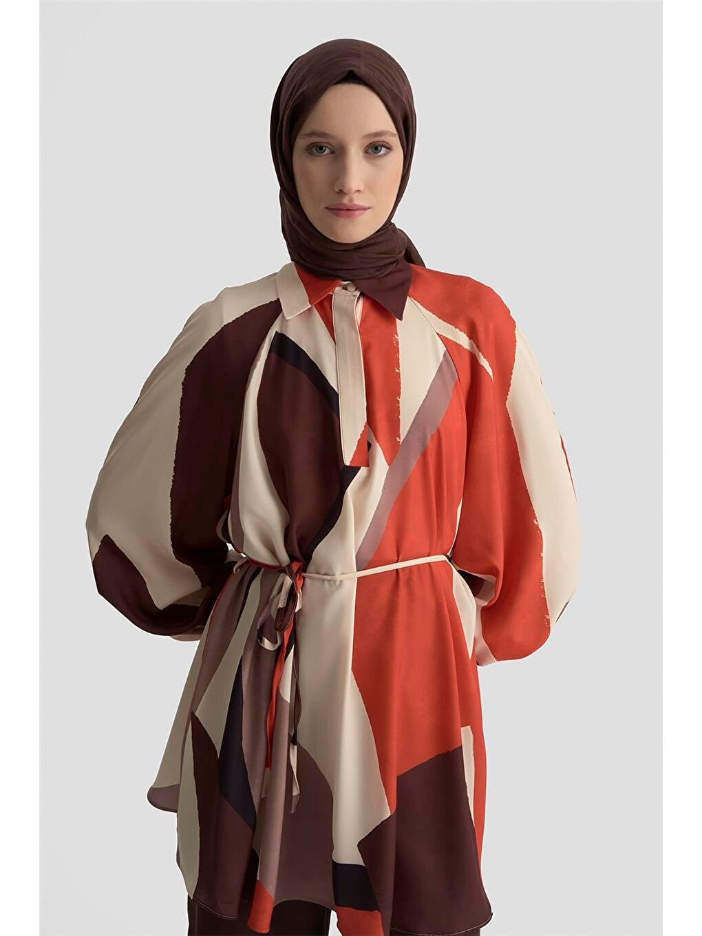 Kahverengi Balon Kollu Dökümlü Tunik 25K4905 Kiremit