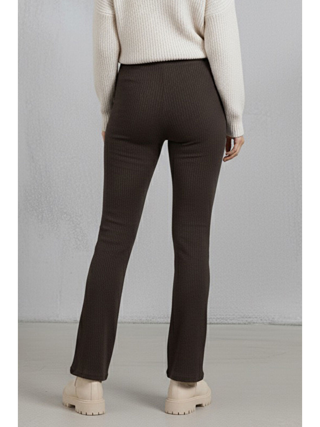 Kahverengi İspanyol Paça Yüksek Bel Raporlu Tayt Kahve - 27980-KAHVE-3