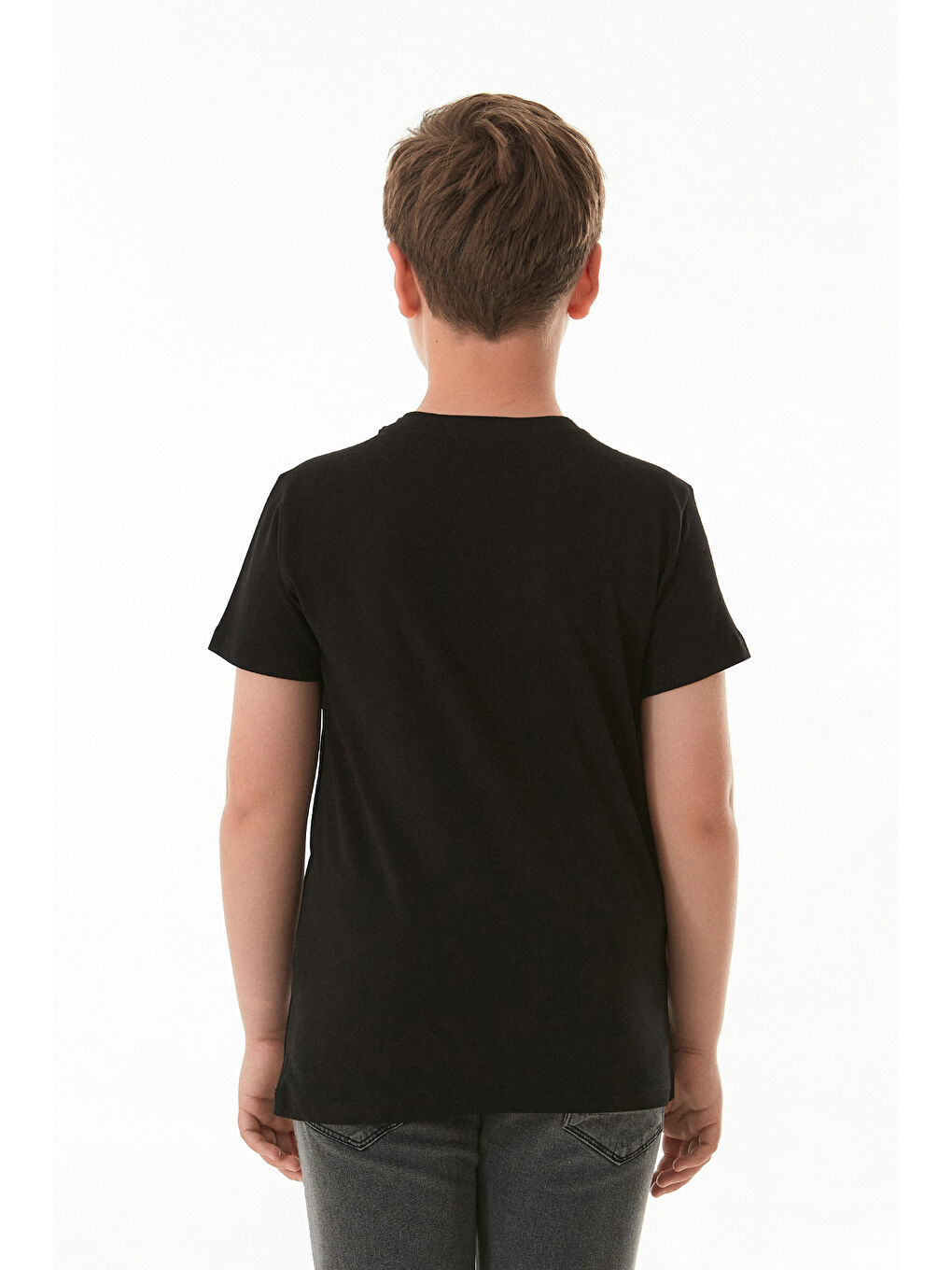 Siyah %100 Pamuk Yazı Baskılı Erkek Çocuk Tişört-4