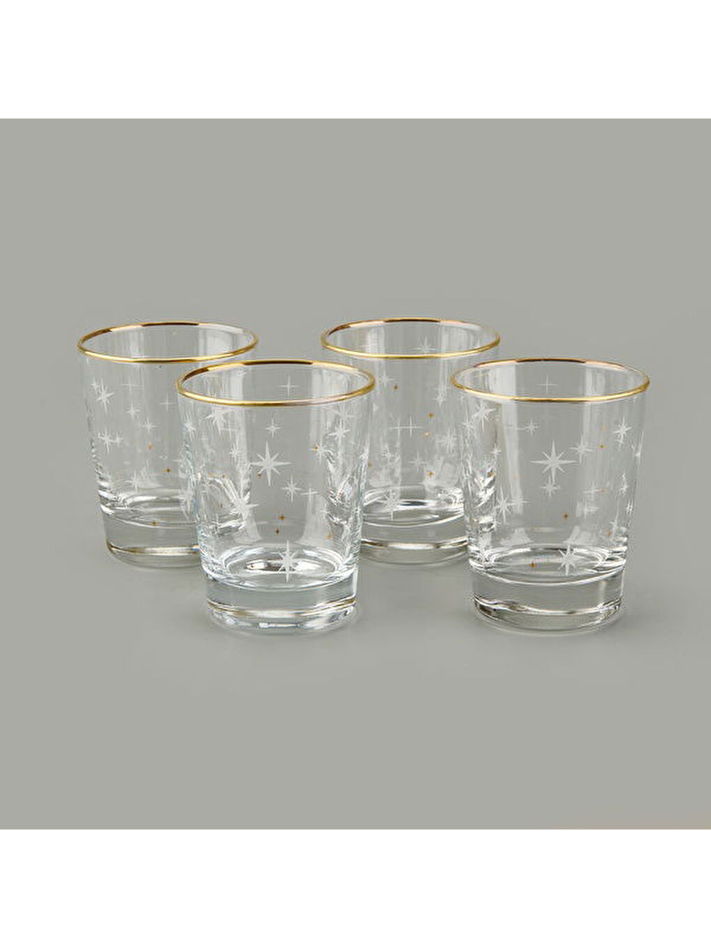 Karışık Star Altın Yaldızlı 4'lü Su Bardağı Seti - Sarı / Şeffaf - 270 ml