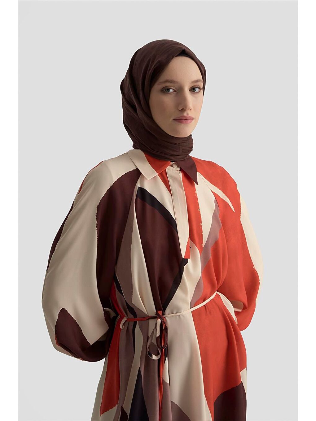 Kahverengi Balon Kollu Dökümlü Tunik 25K4905 Kiremit-3