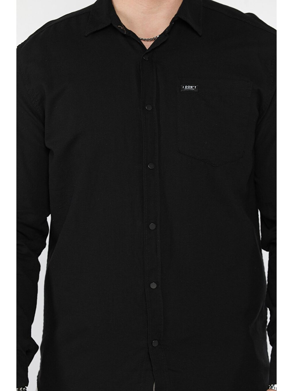 Siyah Erkek Tek Cepli Ön Çıtçıtlı Uzun Kol Gömlek-3