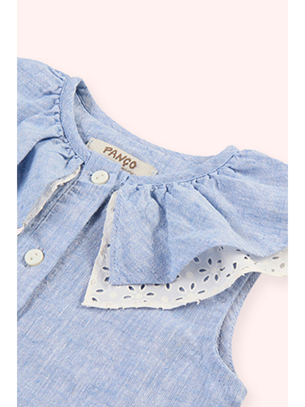 Kız Bebek Yakası Volan Detaylı Mavi Gömlek-1