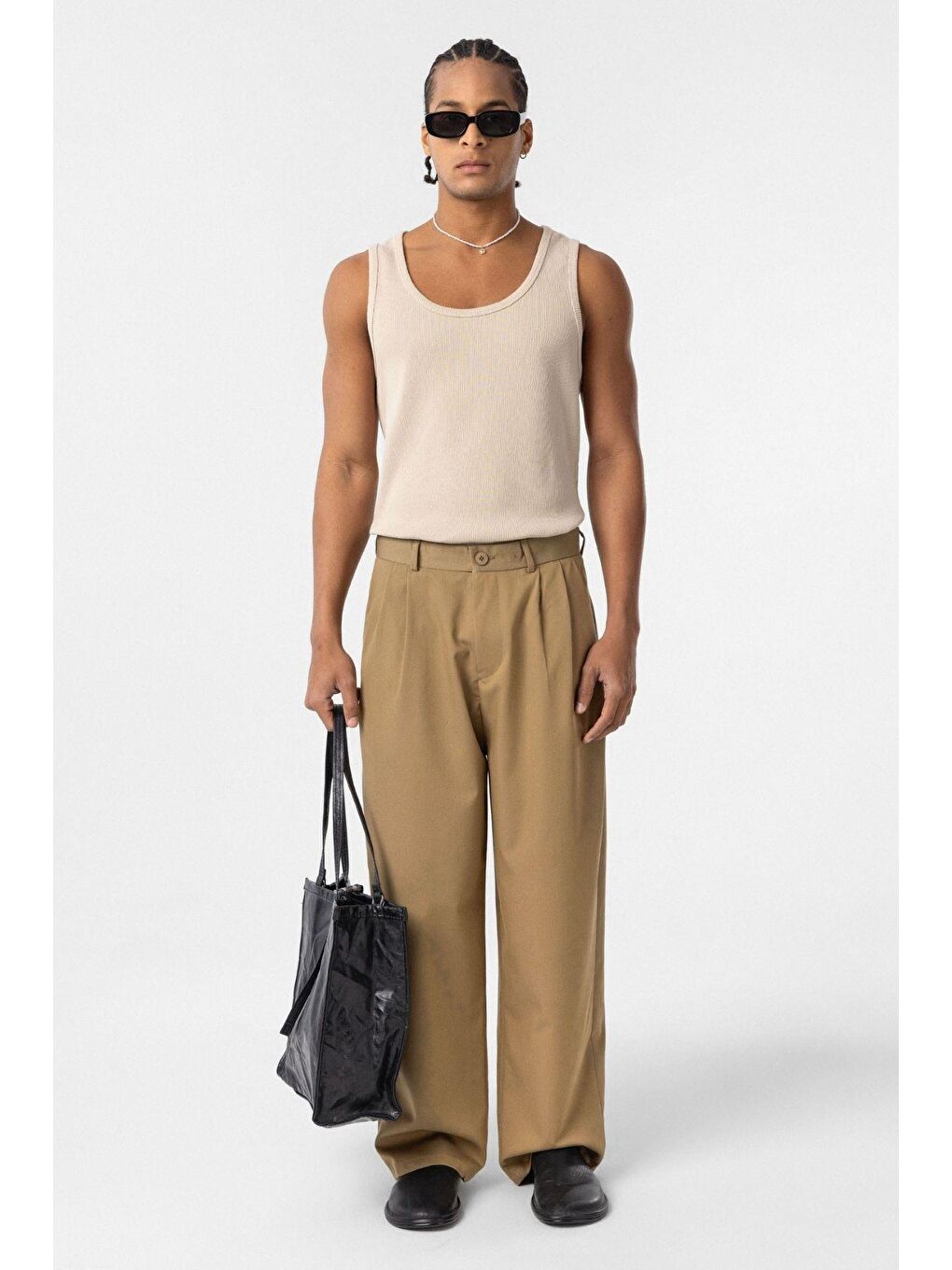 Baggy Fit Pileli Kumaş Erkek Pantolon Haki