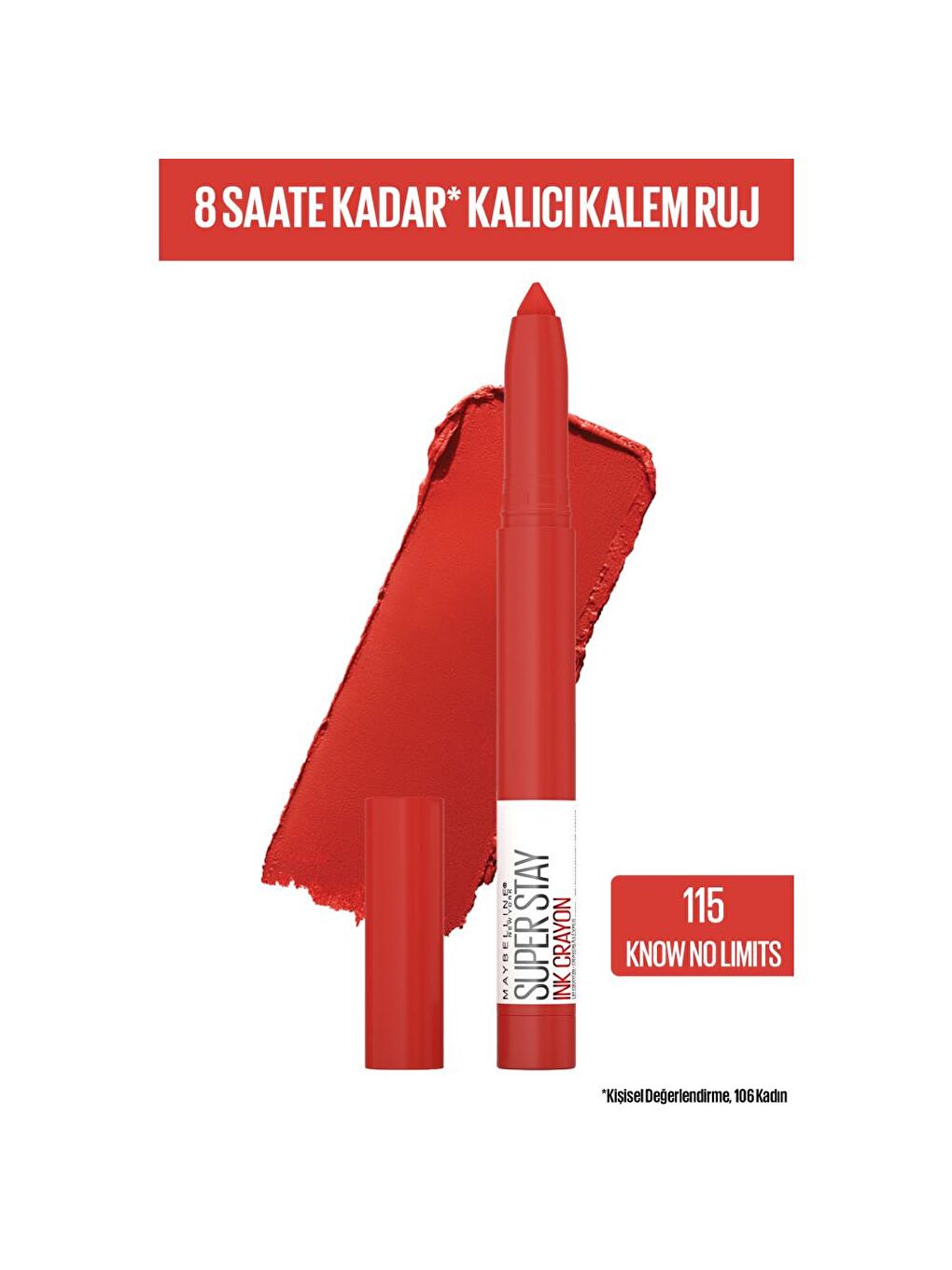 MAYBELLINE NEWYORK Kırmızı Super Stay Ink Crayon Kalem Mat Ruj- Spiced Up - 115 Know No Limits - 4