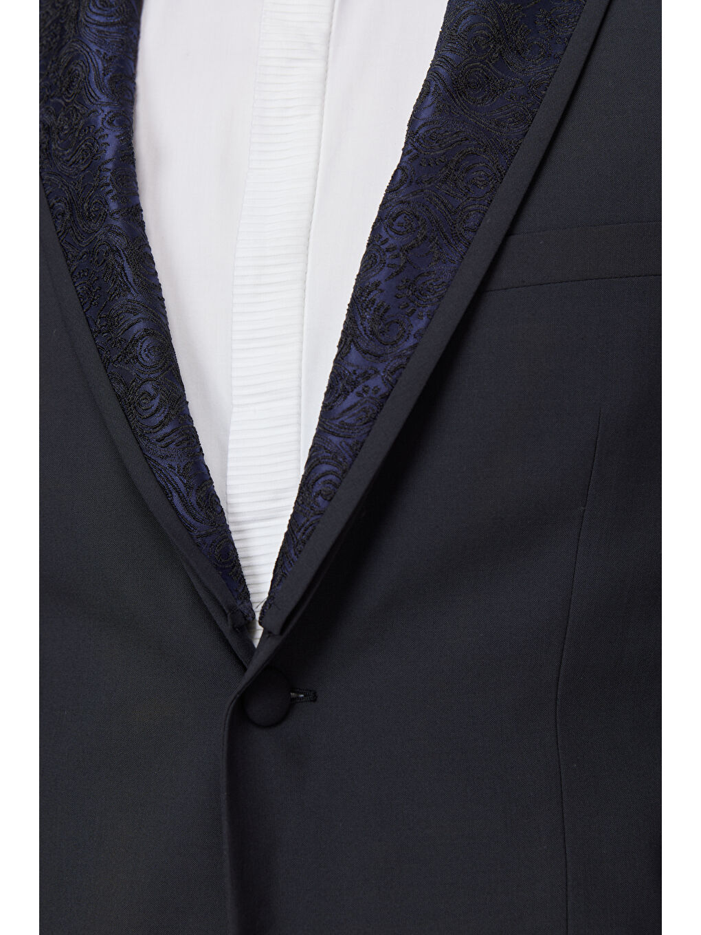 Erkek Lacivert Slim Fit Dar Kesim Çıkma Şal Yaka Yünlü Smokin Takım-4