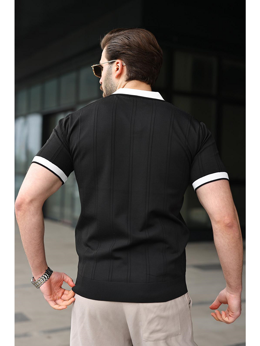 Siyah Polo Yaka Triko Erkek Tişört E7470-2