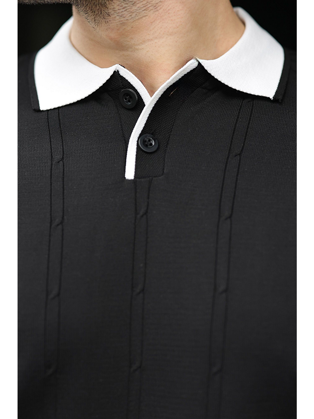 Siyah Polo Yaka Triko Erkek Tişört E7470-3