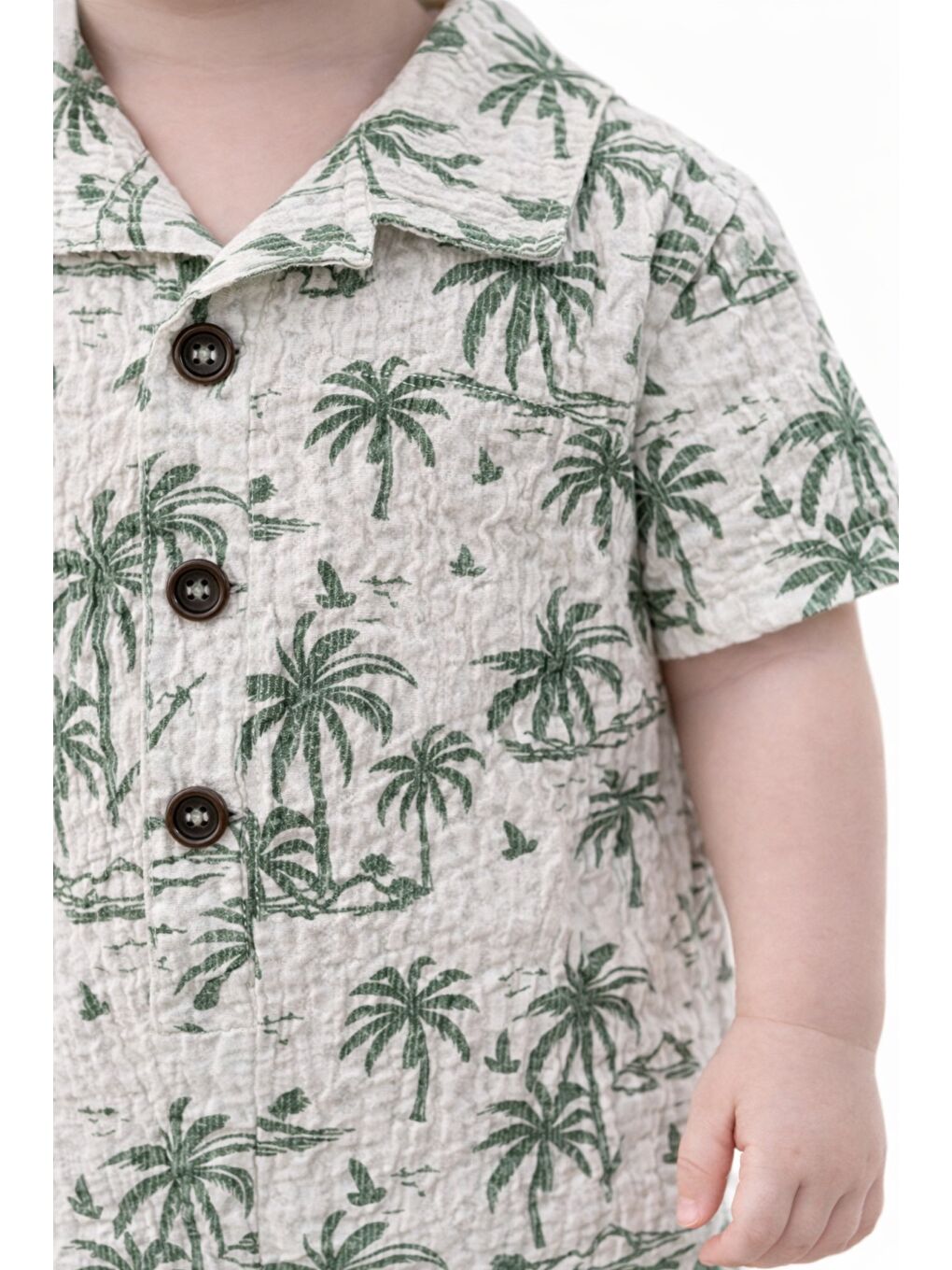 Yeşil Erkek Bebek Palmiye Desenli Şapkalı Tulum Yazlık Kısa Kollu Şort Tulum-1