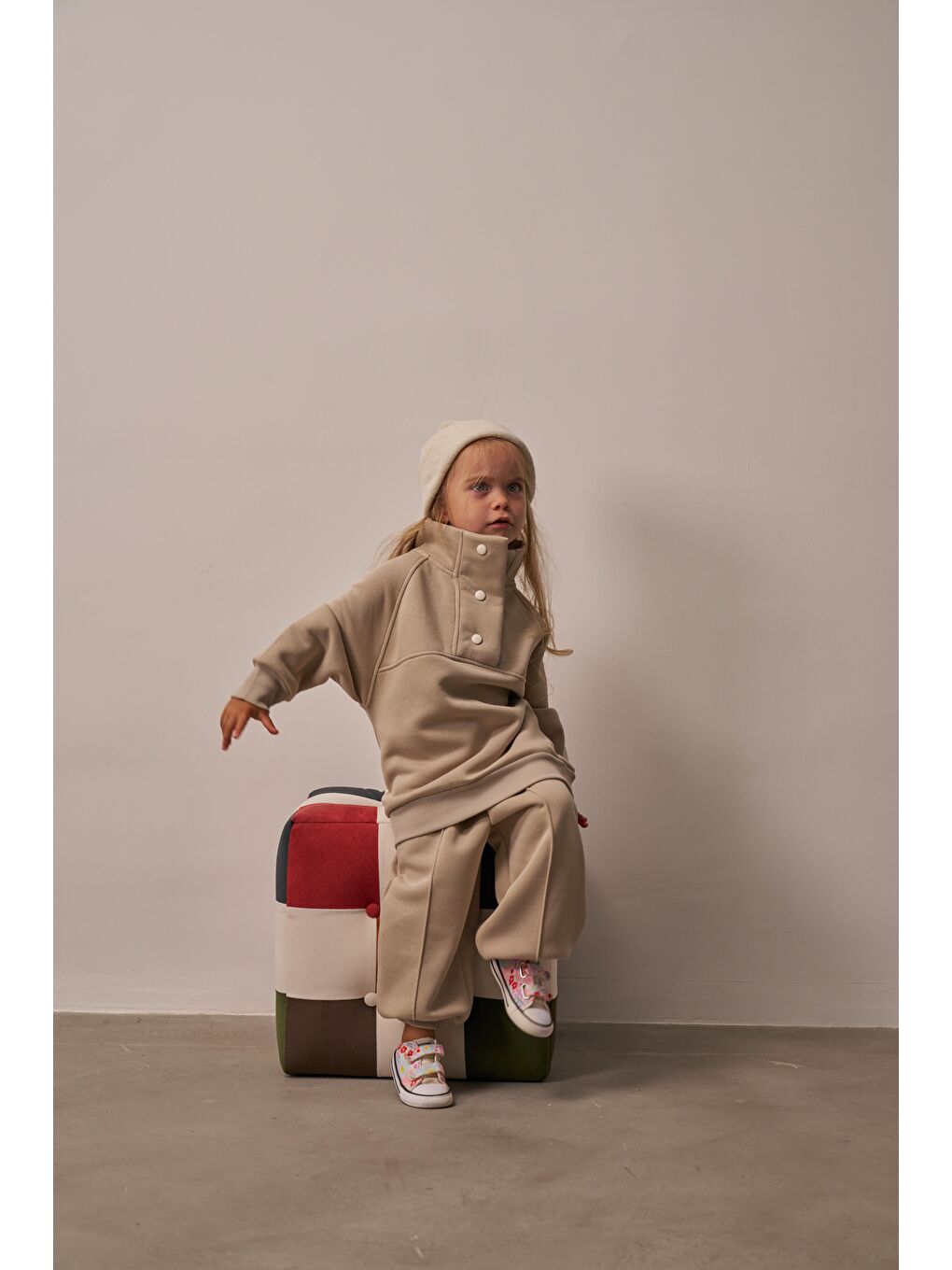 Bej Dik Yaka Eşofman Takım-5