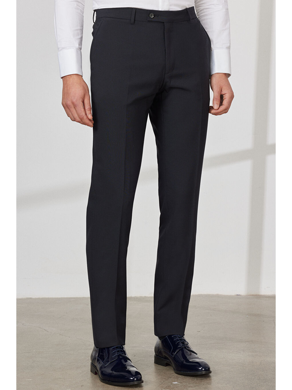 Erkek Lacivert Slim Fit Dar Kesim Çıkma Şal Yaka Yünlü Smokin Takım-5