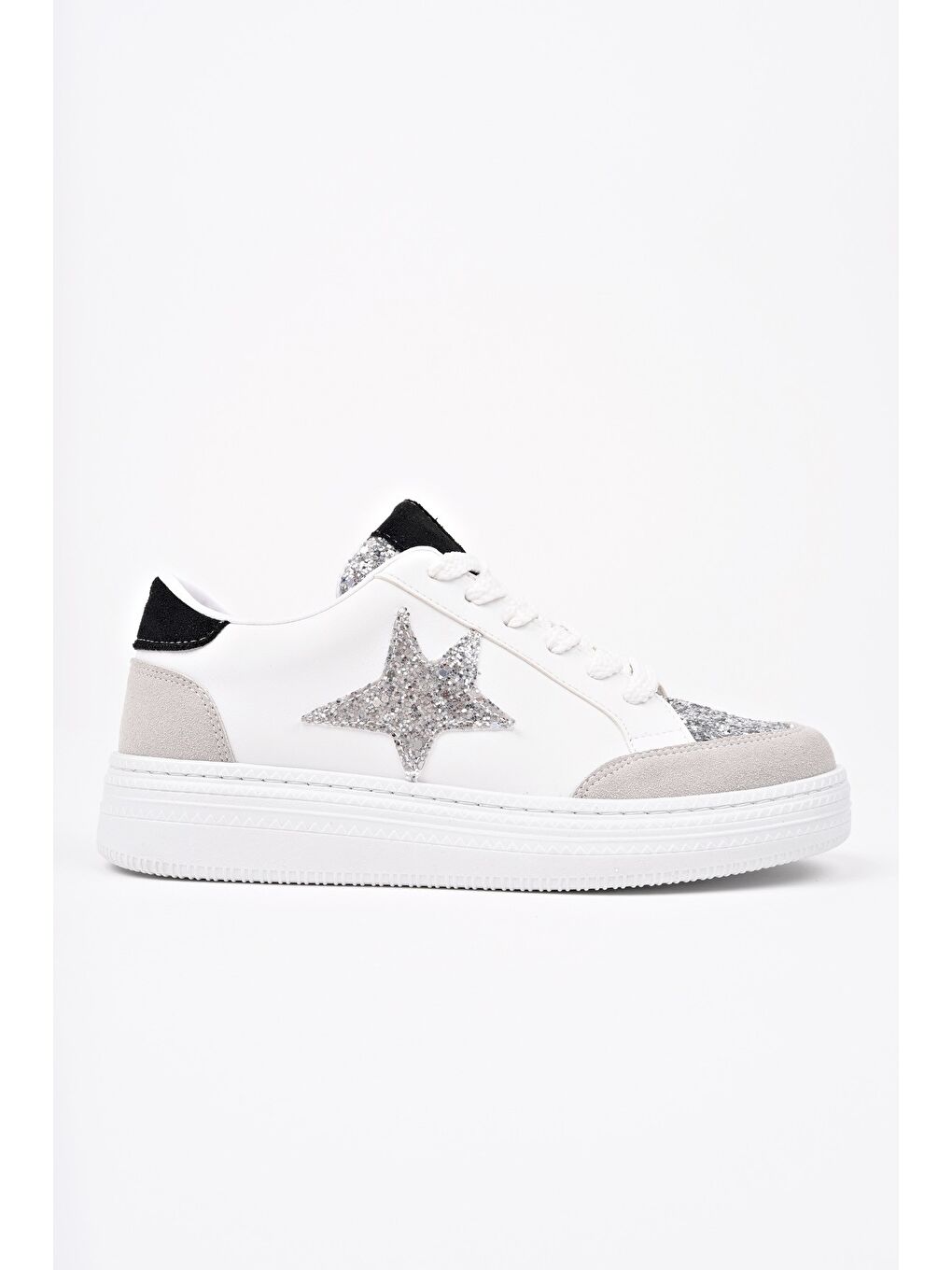 Beyaz BONNİE Kadın Kalın Taban Taşlı Bağcıklı Günlük Sneaker Spor Ayakkabı