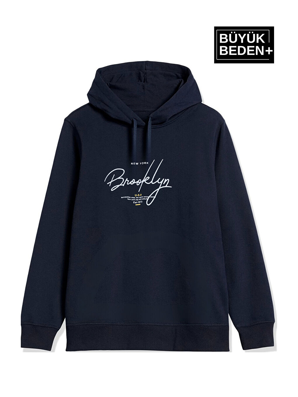 Lacivert Kadın El Yazılı Brooklyn Baskılı Büyük Beden İnce Kapüşonlu Swatshırt SPR25BSWK58-1