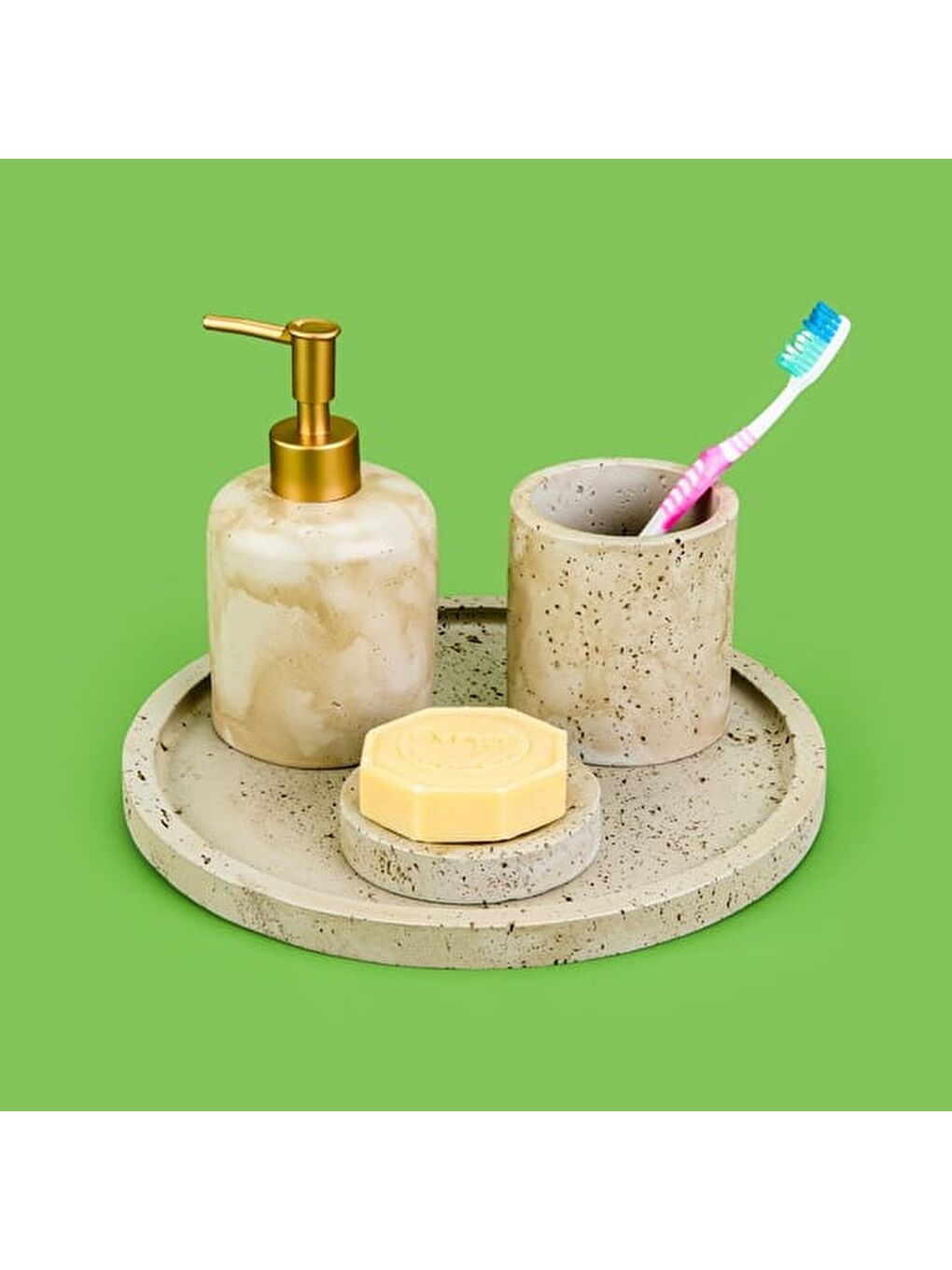 Bath Traverten Görünümlü Banyo Seti - Gri-5