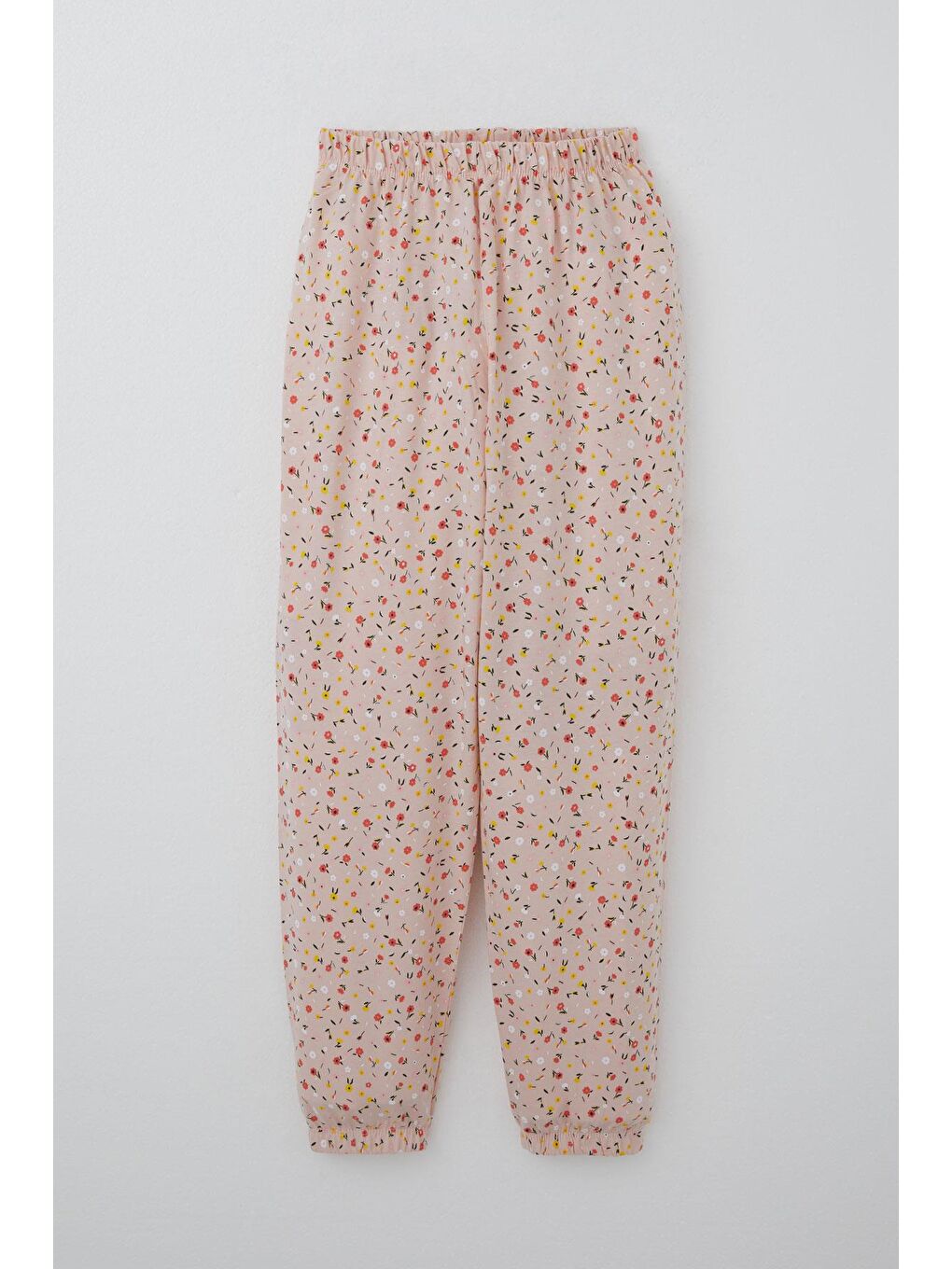 Pembe Kız Çocuk Pijama Takımı Renkli Minik Çiçek Desenli Pudra (4-8 Yaş)-2