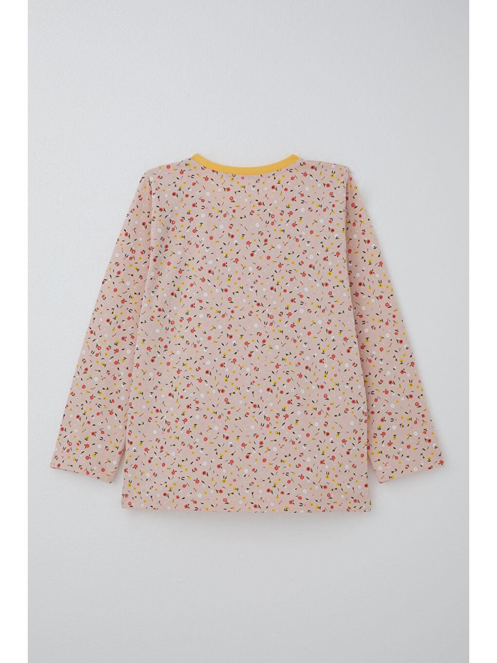 Pembe Kız Çocuk Pijama Takımı Renkli Minik Çiçek Desenli Pudra (4-8 Yaş)-3