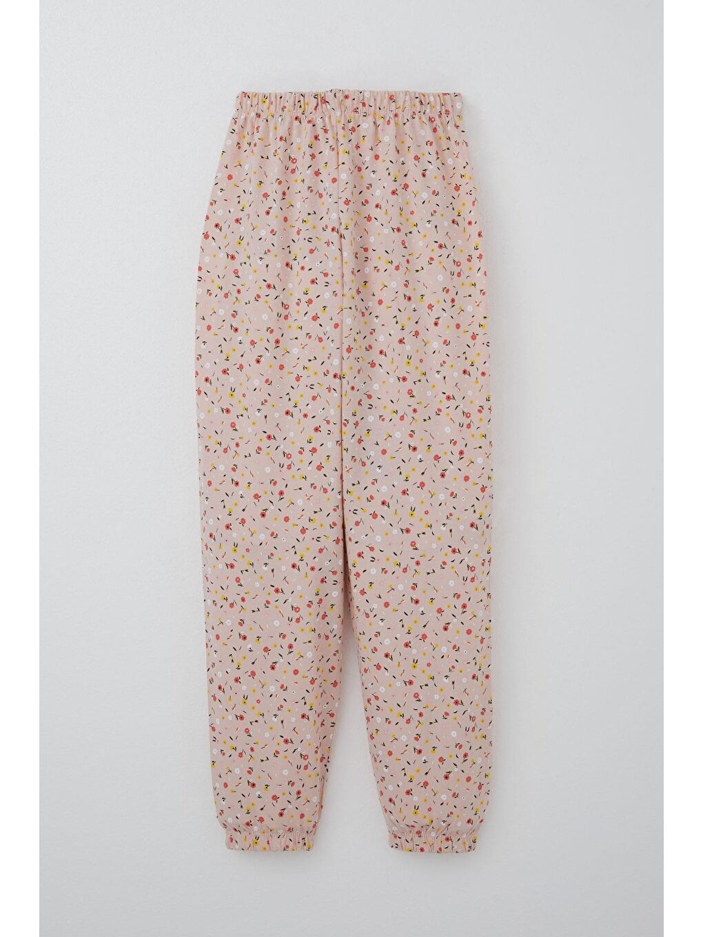 Pembe Kız Çocuk Pijama Takımı Renkli Minik Çiçek Desenli Pudra (4-8 Yaş)-4