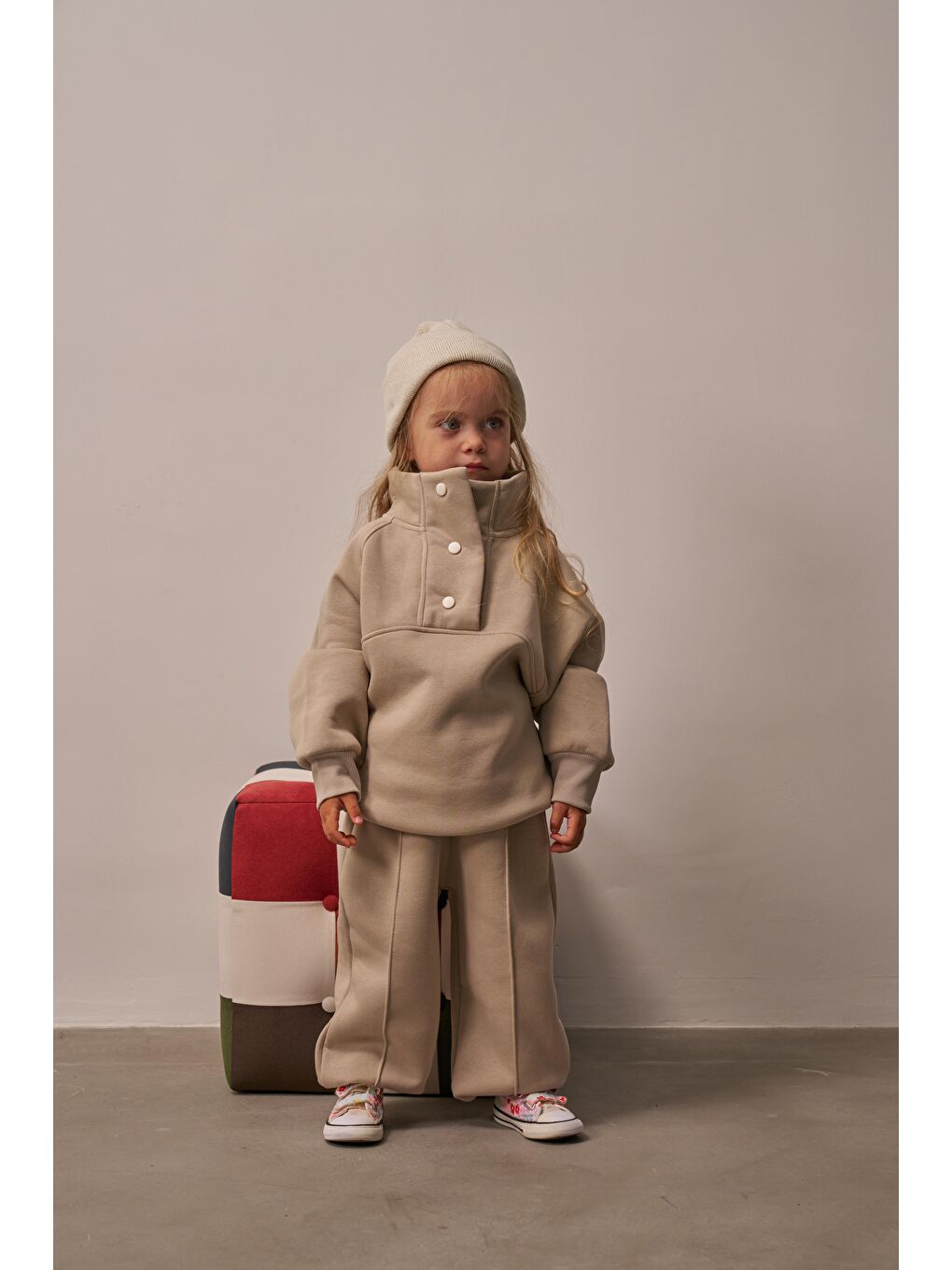 Bej Dik Yaka Eşofman Takım-8