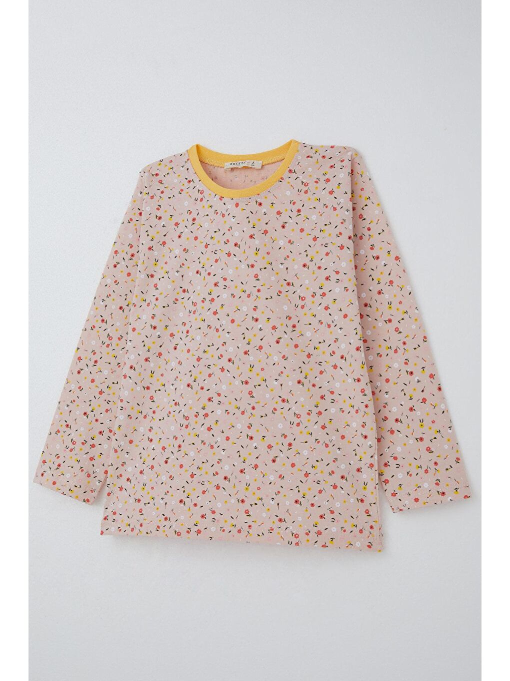 Pembe Kız Çocuk Pijama Takımı Renkli Minik Çiçek Desenli Pudra (4-8 Yaş)-5