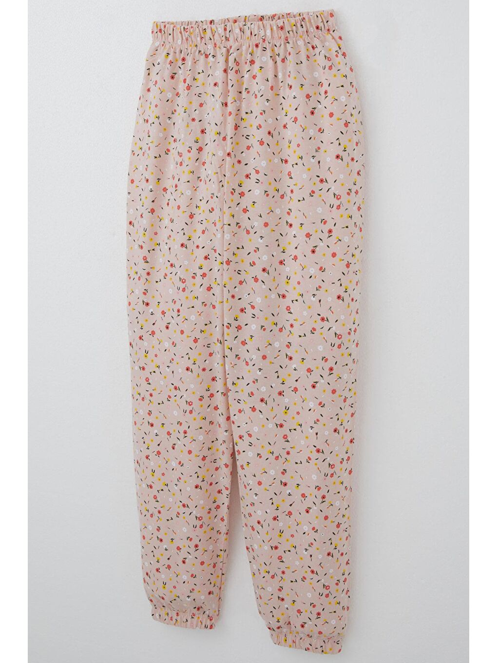 Pembe Kız Çocuk Pijama Takımı Renkli Minik Çiçek Desenli Pudra (4-8 Yaş)-6