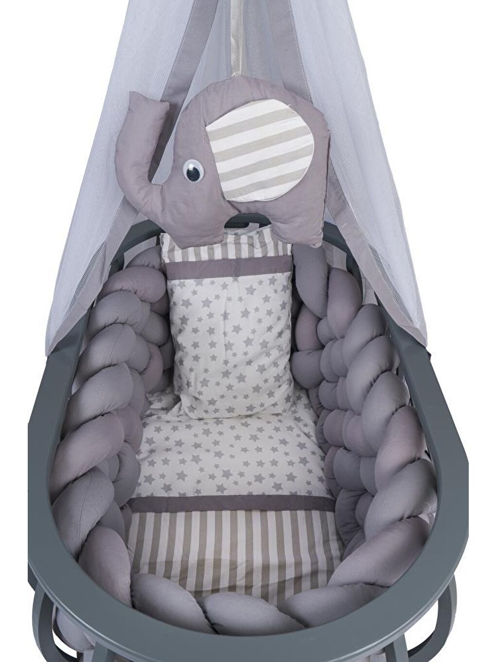 Lina Sepet Beşik Ahşap Beşik Örgülü Uyku Setli Doğal Ahşap Beşik-2