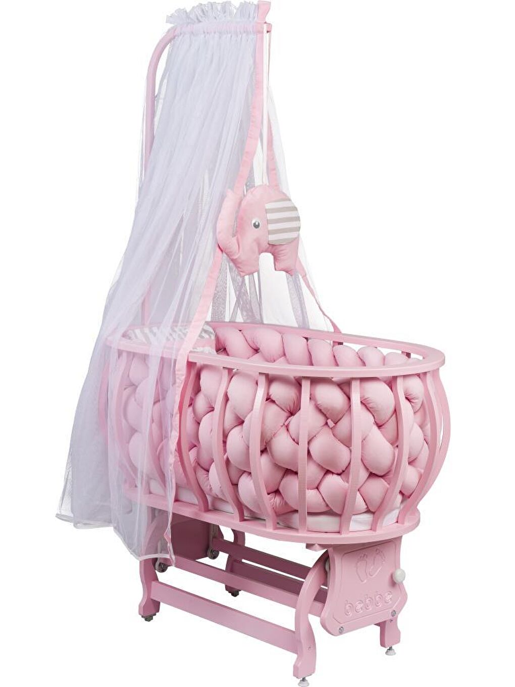 Lina Sepet Beşik Ahşap Beşik Örgülü Uyku Setli Doğal Ahşap Beşik-1